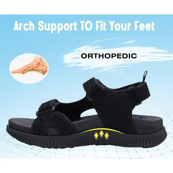 Casual Hiking Sandals Men's Black Athletic Sports Walking Fisherman Shoes - Picture 6 of 10